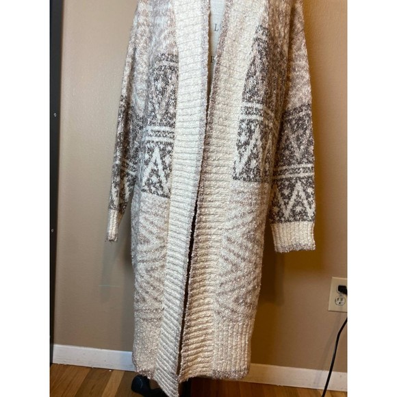 NWT Joie Cream and Brown Boho Open Front Long Cardigan Size Medium Wool Blend - Picture 4 of 5